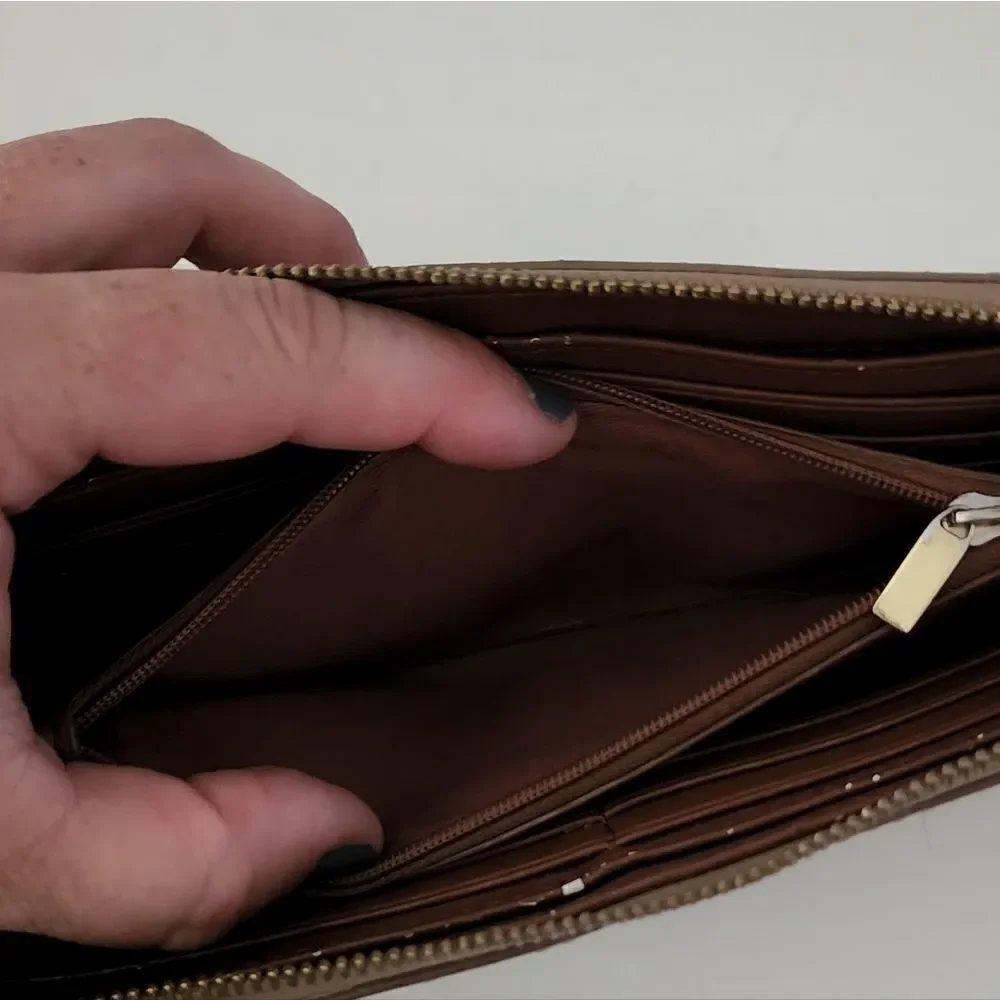 Fossil Sydney Clutch Wallet Rose Gold Leather Zip Around